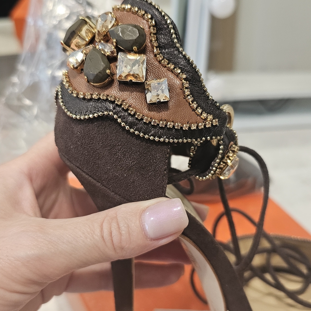 Roberto Cavalli Women’s Brown and Cream Embellished Suede Heels - Picture 13 of 16